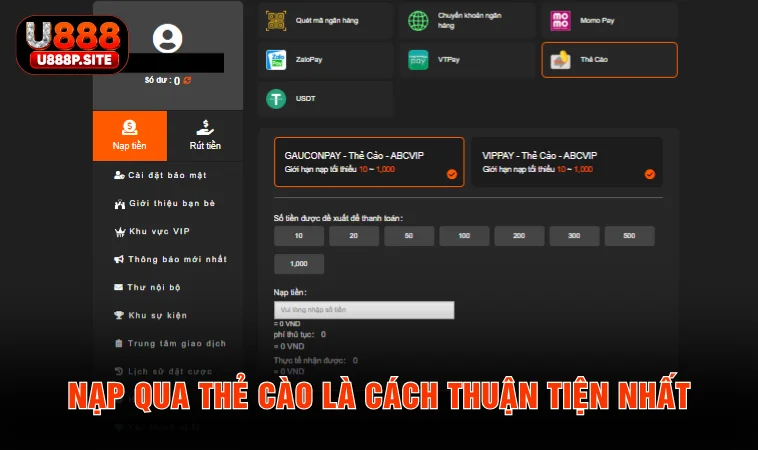 Nạp qua thẻ cào là cách thuận tiện nhất